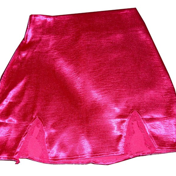 LYANER Women's Satin Lace Trim Split Slit satin skirt - Picture 2 of 11